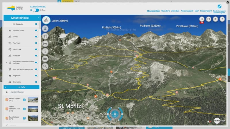 Die neue 3D Karte für das Engadin Sommerversion